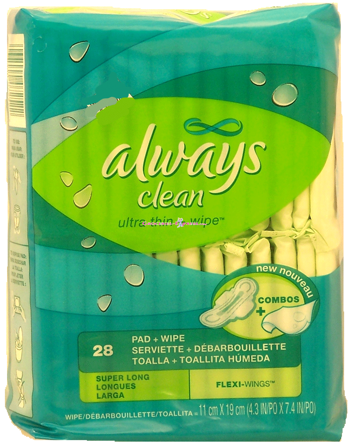 Always&nbsp;clean&nbsp;ultra thin pads + wipe, super long, flexi-wings Full-Size Picture